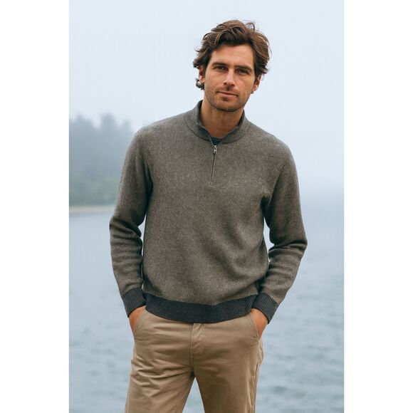 Marine Layer Gray Heathered 1/4 Zip Organic Pullover Sweater Top Mens Size Large - Picture 1 of 12